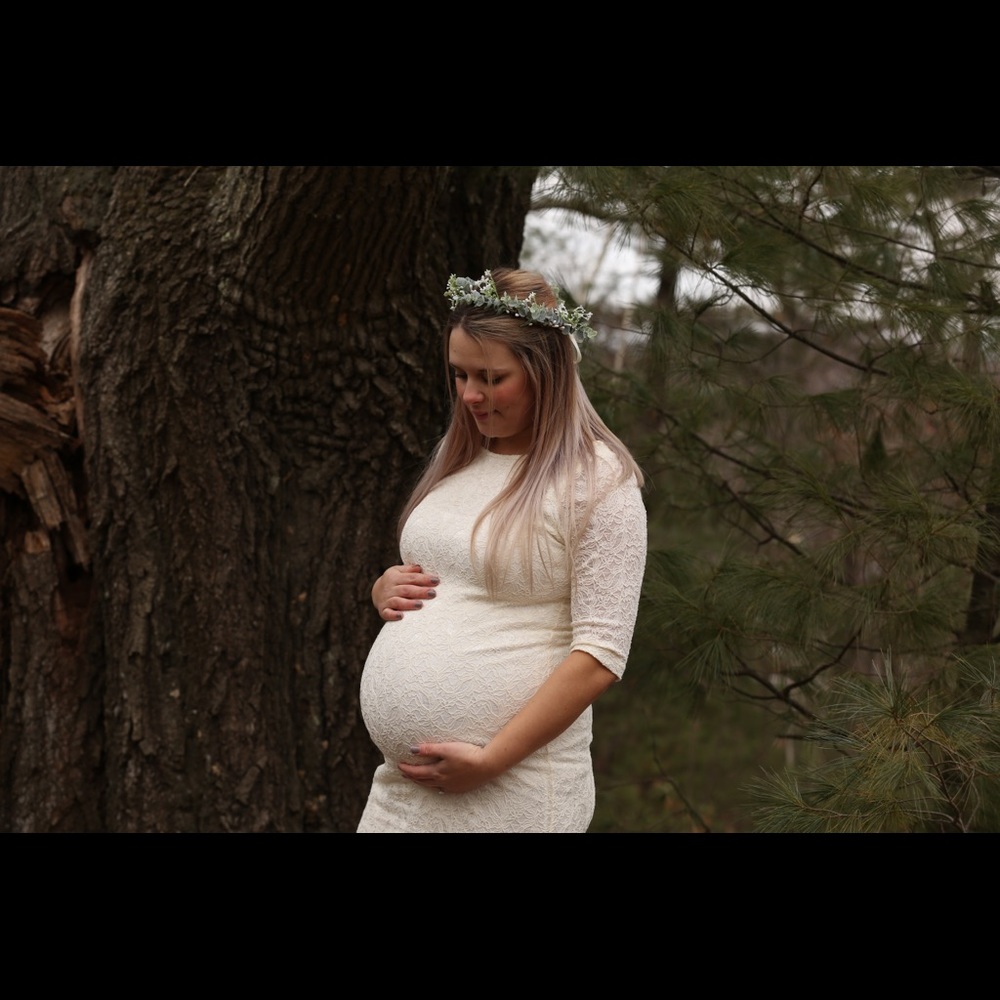 Pink blush Ivory lace maternity dress
